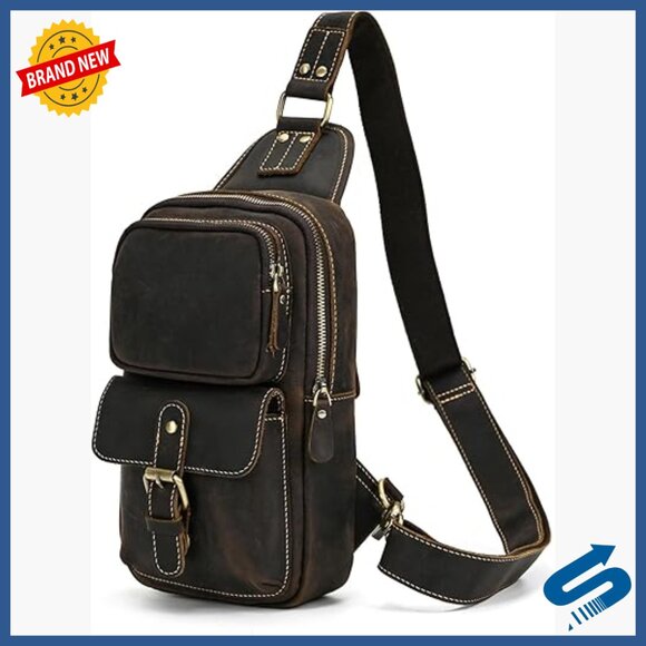 Genuine Leather Crossbody Sling Bag for Men Compact Travel Shoulder Bag